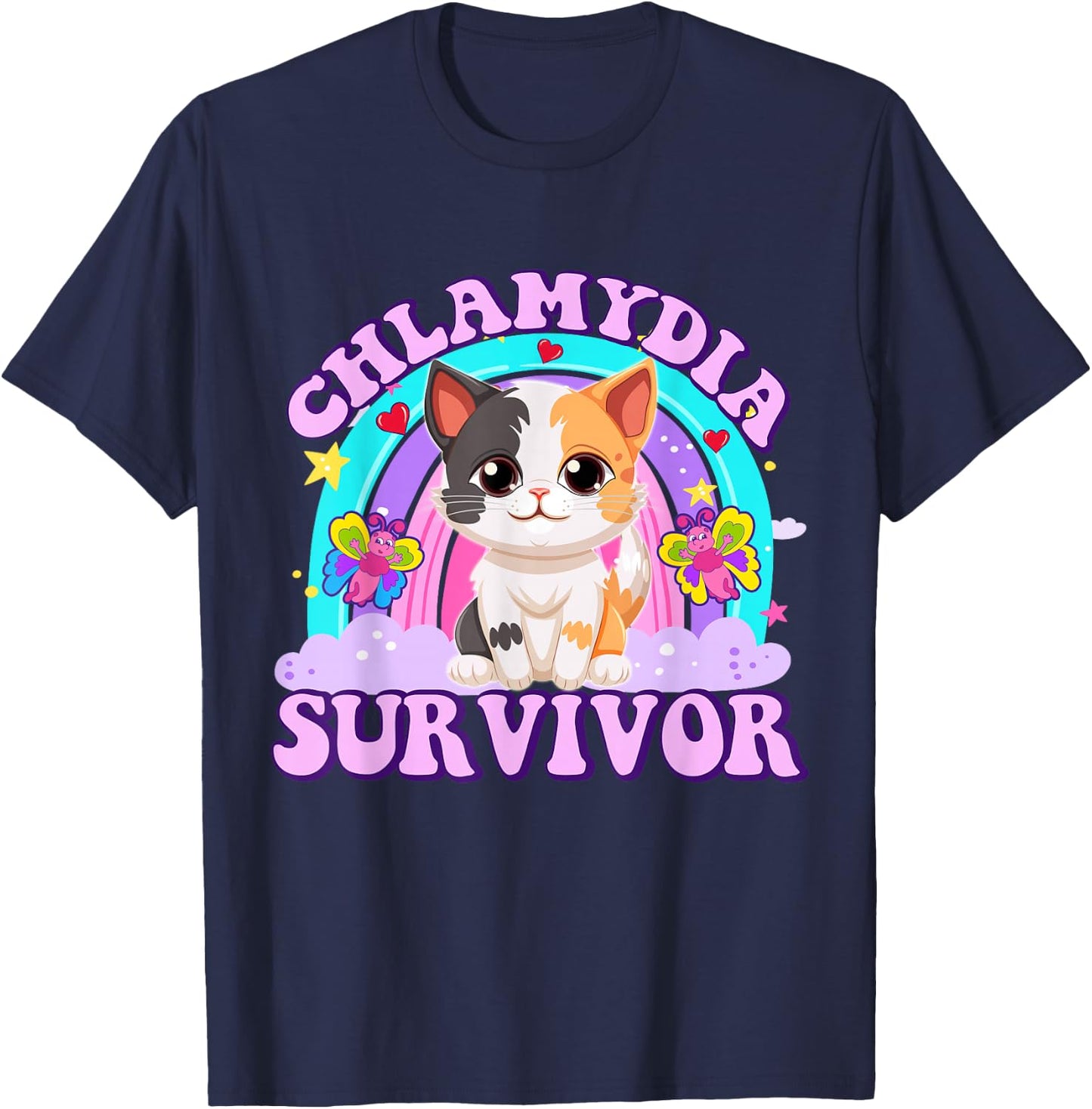 Chlamydia Survivor Funny Cat Sarcastic Y2K Inappropriate T-Shirt - T-Shirt | Navy