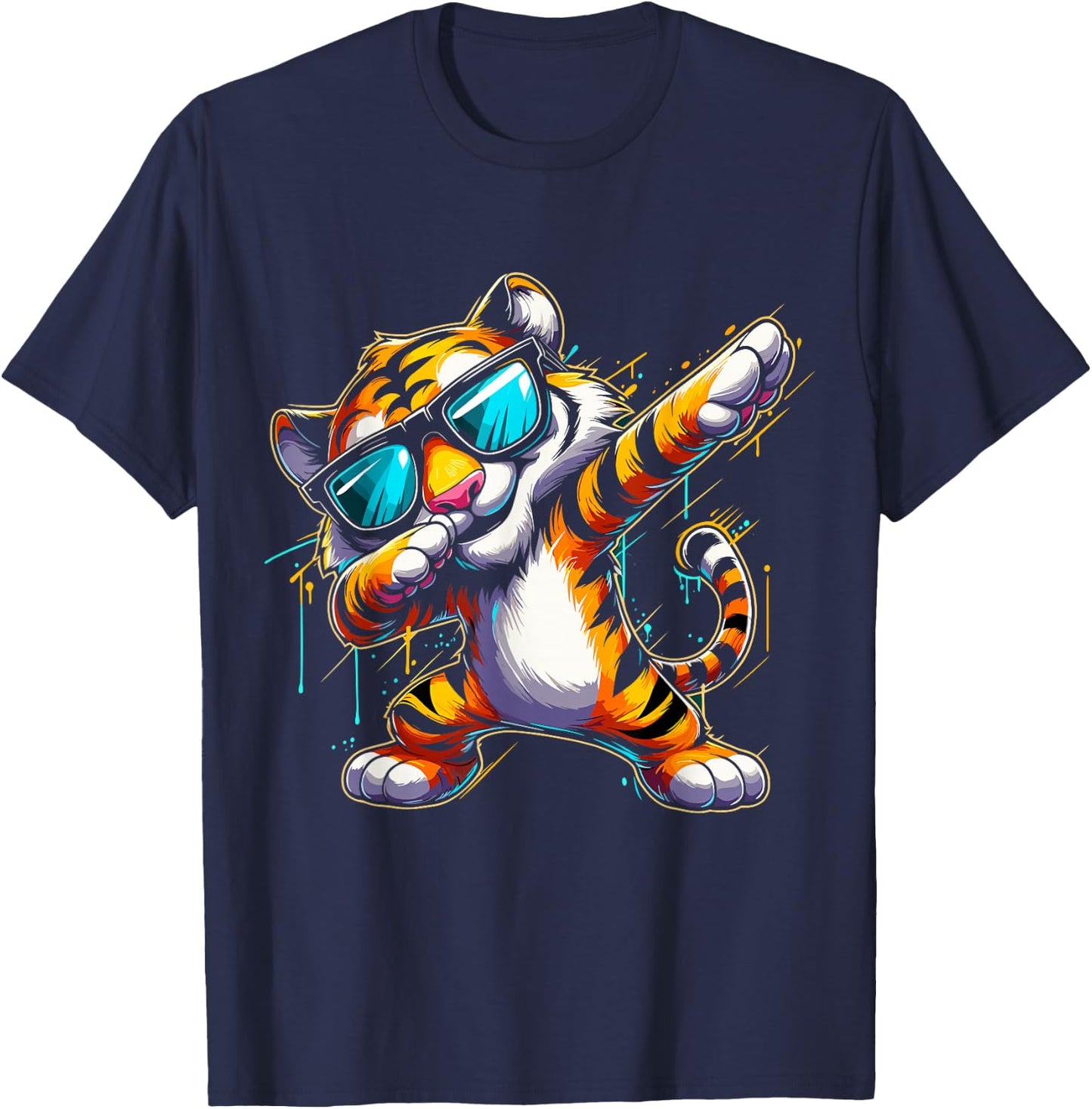 Dabbing Tiger With Sunglasses Cool Dabbing Tiger T-Shirt - T-Shirt | Navy
