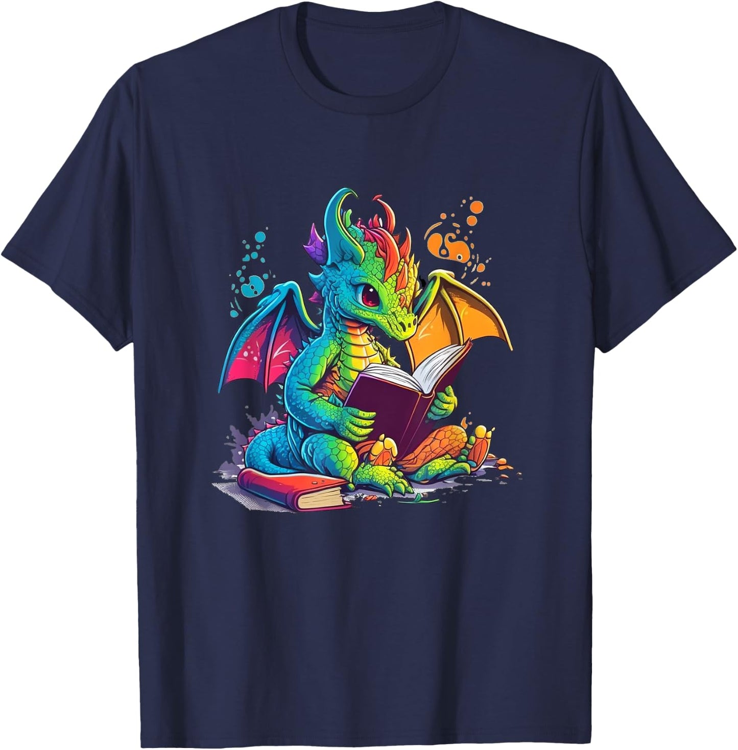 Cute Dragon Reading Book T-Shirt - T-Shirt | Navy