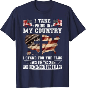 I Take Pride In My Country I Stand For The Flag Kneel USA T-Shirt - T-Shirt | Navy