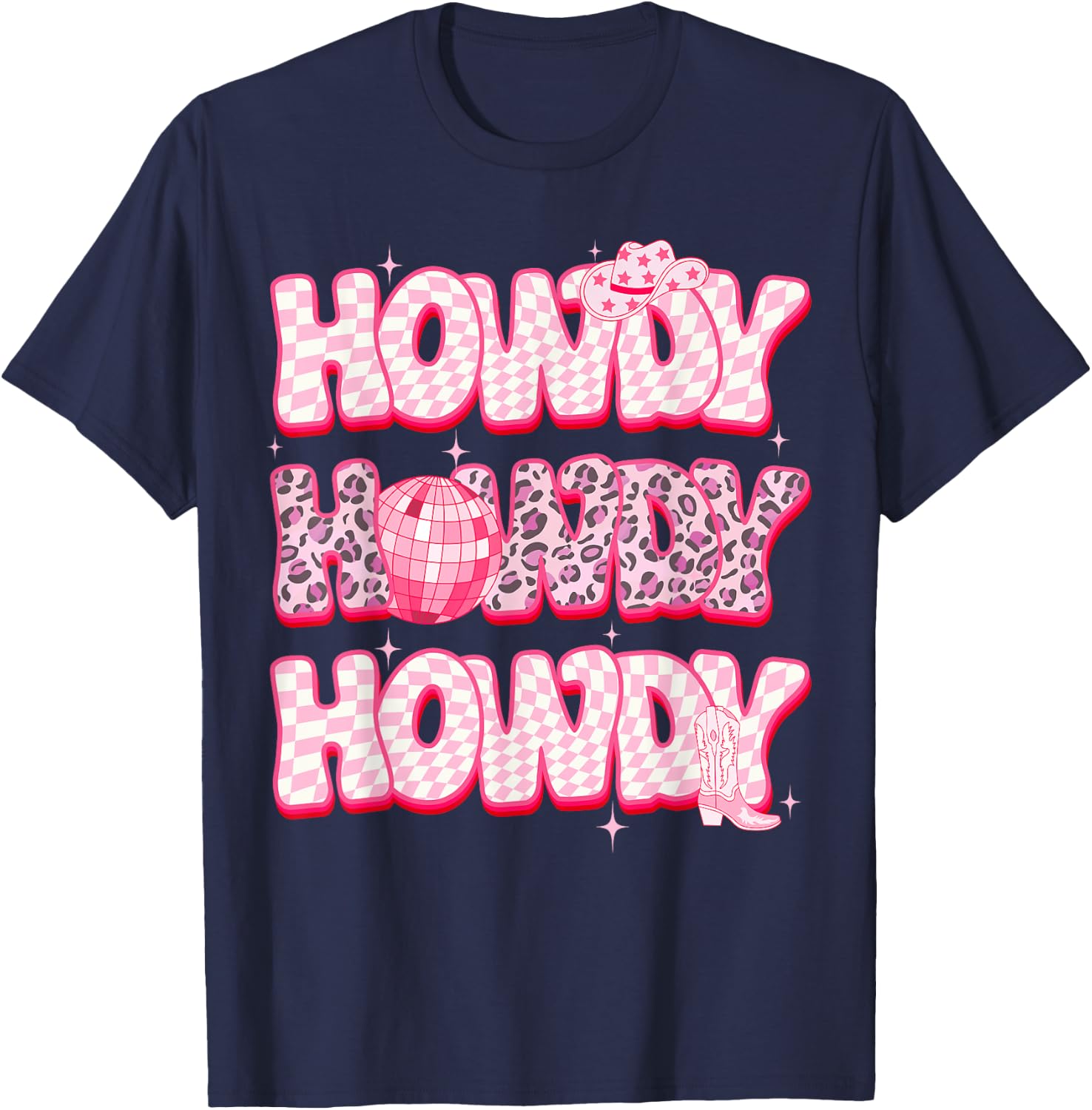 Disco Howdy Western Rodeo Girl Country Pink Cowgirl Leopard T-Shirt - T-Shirt | Navy