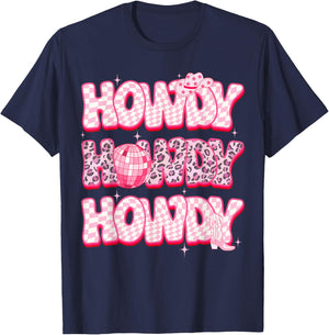 Disco Howdy Western Rodeo Girl Country Pink Cowgirl Leopard T-Shirt - T-Shirt | Navy