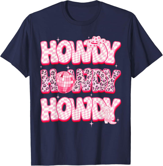 Disco Howdy Western Rodeo Girl Country Pink Cowgirl Leopard T-Shirt - T-Shirt | Navy