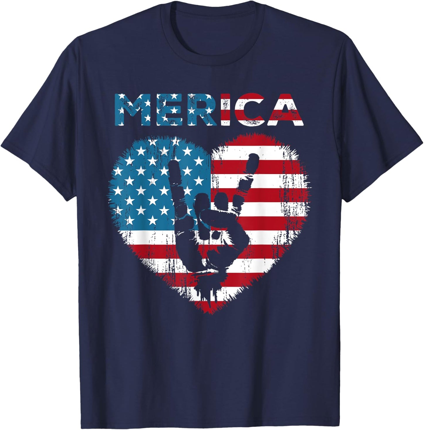 Merica Rock Sign 4th of July American Flag USA Men Women T-Shirt - T-Shirt | Navy