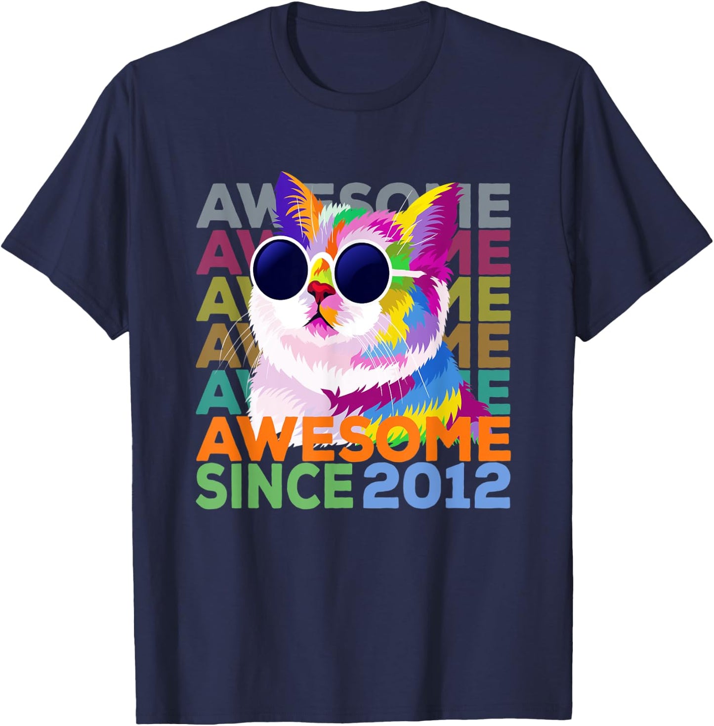 Awesome Since 2012 Shirt Funny Cat Lover 10th Birthday Shirt Women Kids T-Shirt - T-Shirt | Navy