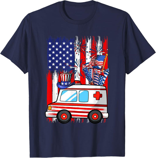 Red Blue White Costume Ambulance 4th Of July Proud Flag Kids Men T-Shirt - T-Shirt | Navy