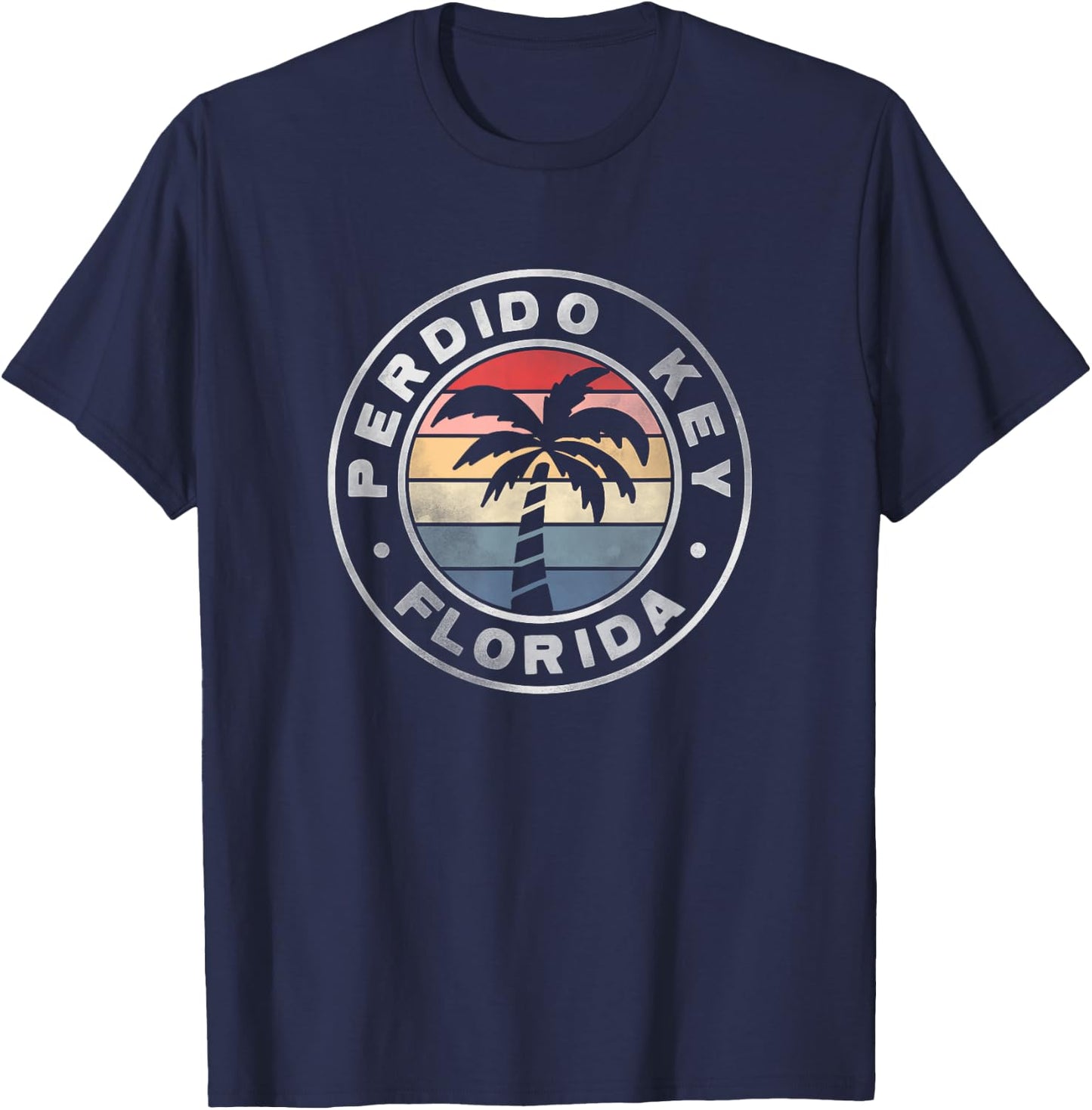 Perdido Key Florida Sunset Palm Trees Beach Retro T-Shirt - T-Shirt | Navy