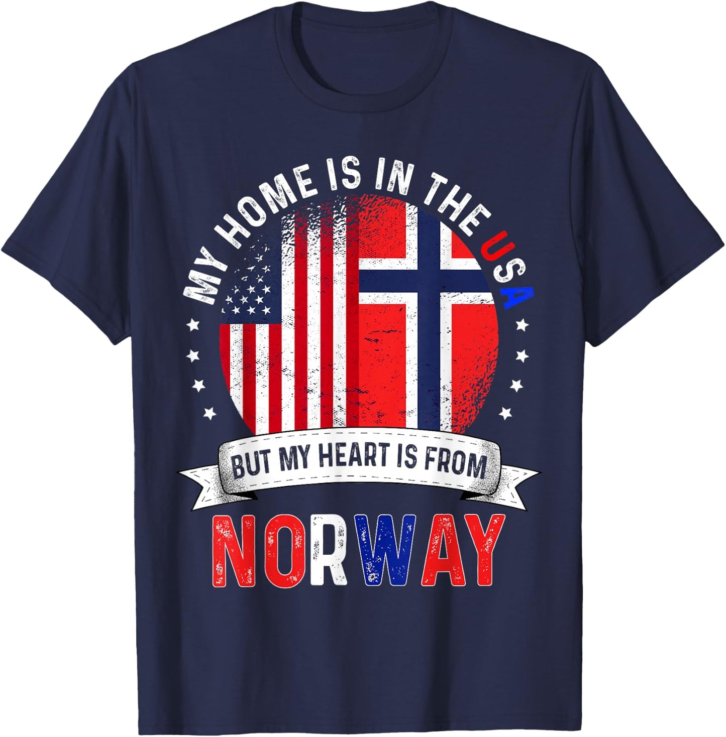 Norwegian American Patriot Heart is from Norway Flag T-Shirt - T-Shirt | Navy