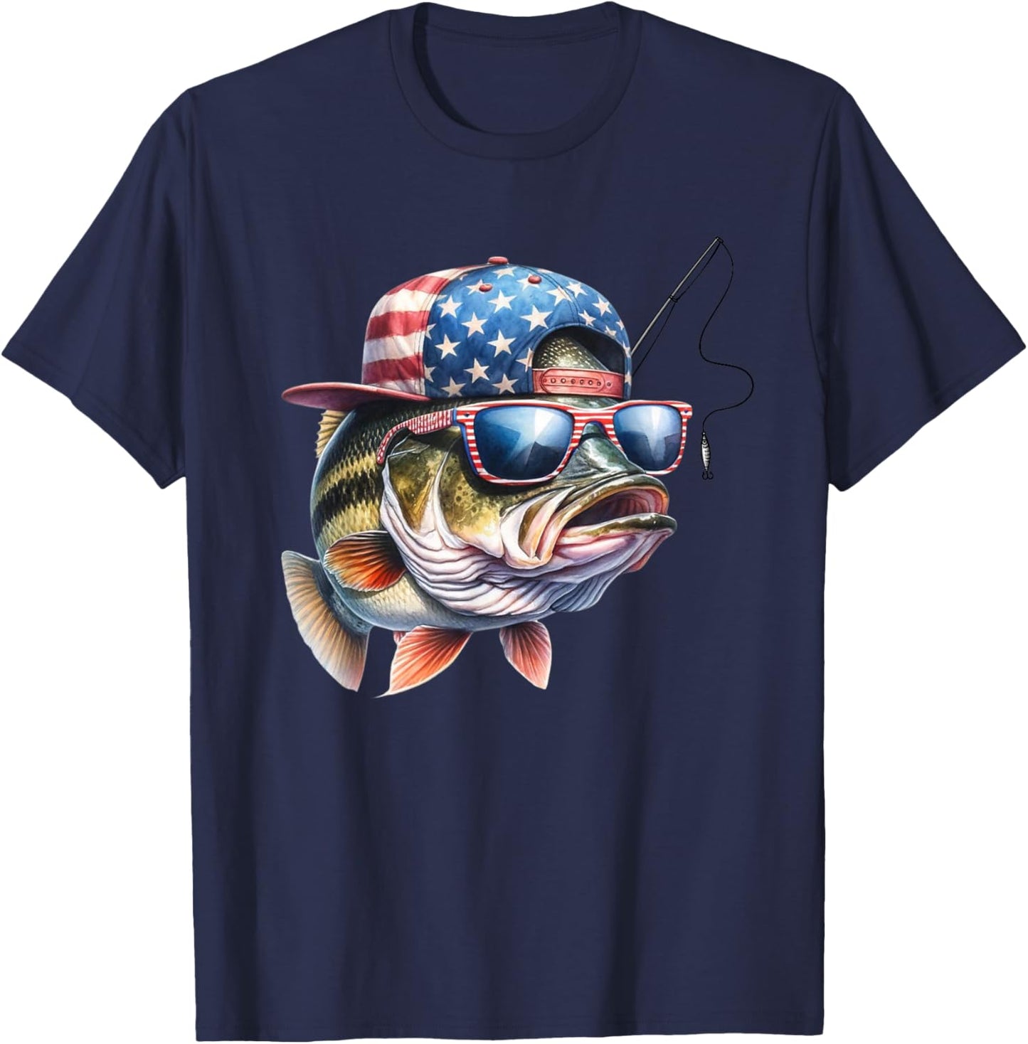 Funny Fishing & Fisherman Gift American Flag T-Shirt - T-Shirt | Navy
