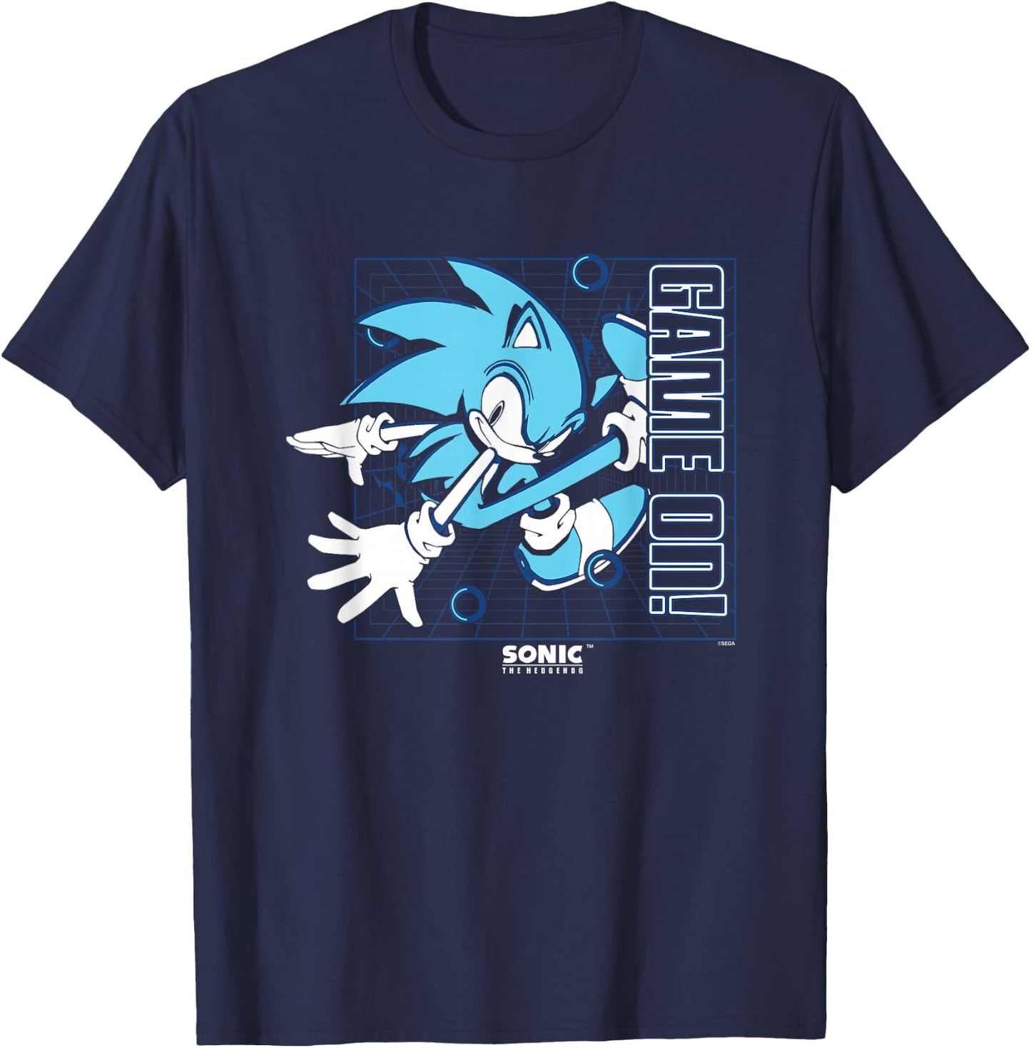 Sonic The Hedgehog Game On! Gold Rings Vintage Grid T-Shirt - T-Shirt | Navy