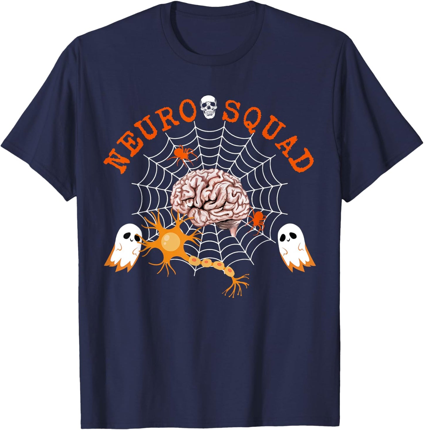 Neuro Nurse Squad Brain Anatomy Ghost Neuron Phd Science T-Shirt - T-Shirt | Navy