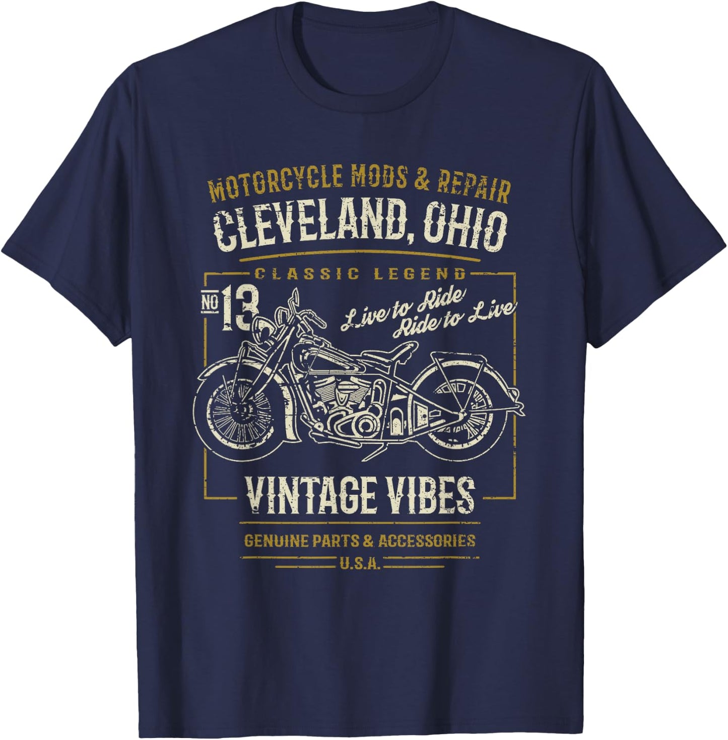Cleveland Ohio Vintage Style Motorcycle Adventure Design T-Shirt - T-Shirt | Navy