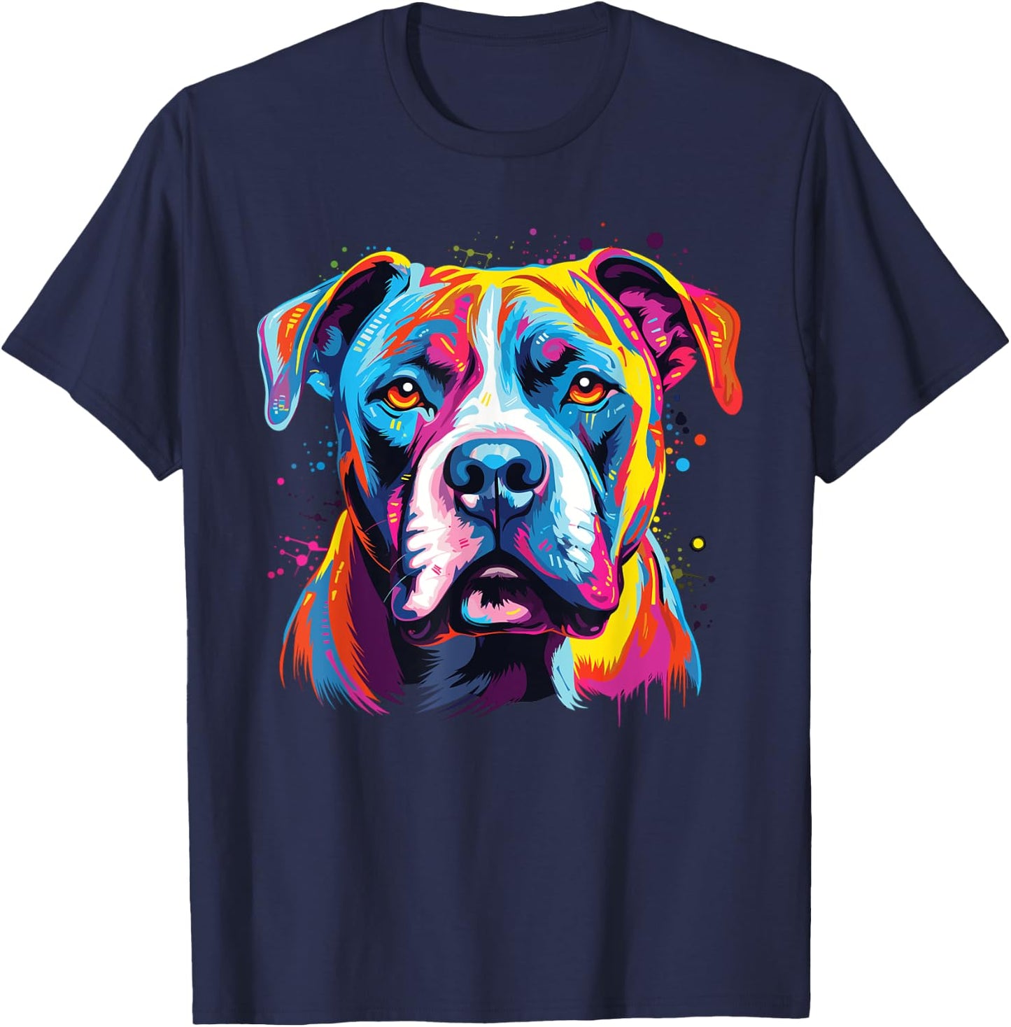 Watercolor Colorful American Bulldog Dog T-Shirt - T-Shirt | Navy