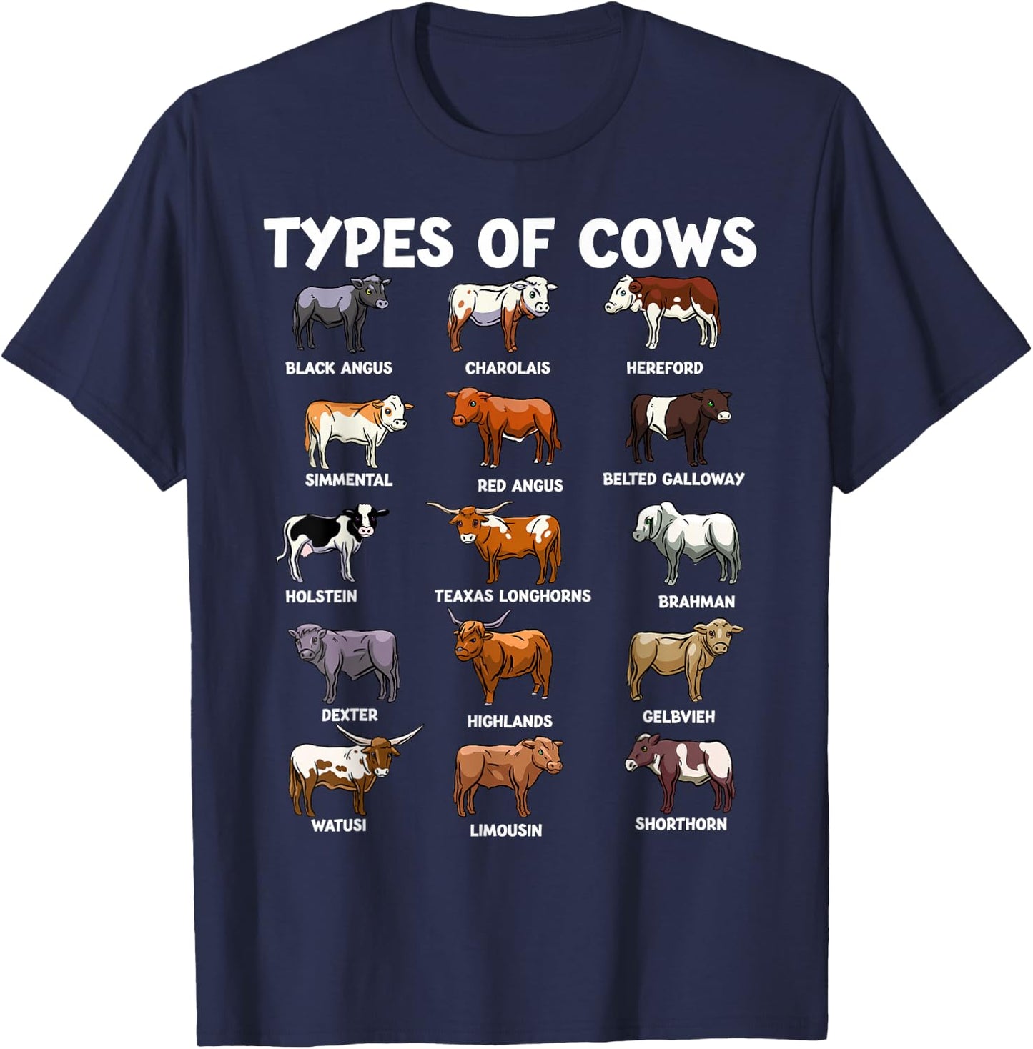 Types Of Cows Funny Farmer Cow Costume Cute Farming T-Shirt - T-Shirt | Navy