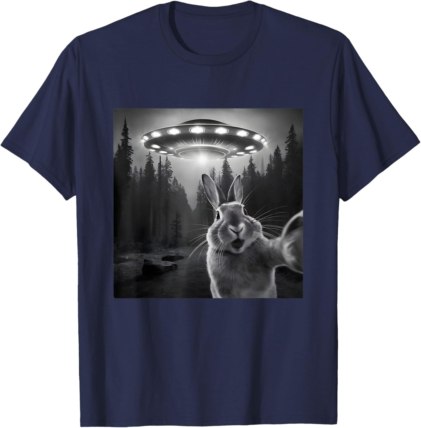 Rabbit Selfie With UFO - Funny Bunny Graphic Alien Lover T-Shirt - T-Shirt | Navy