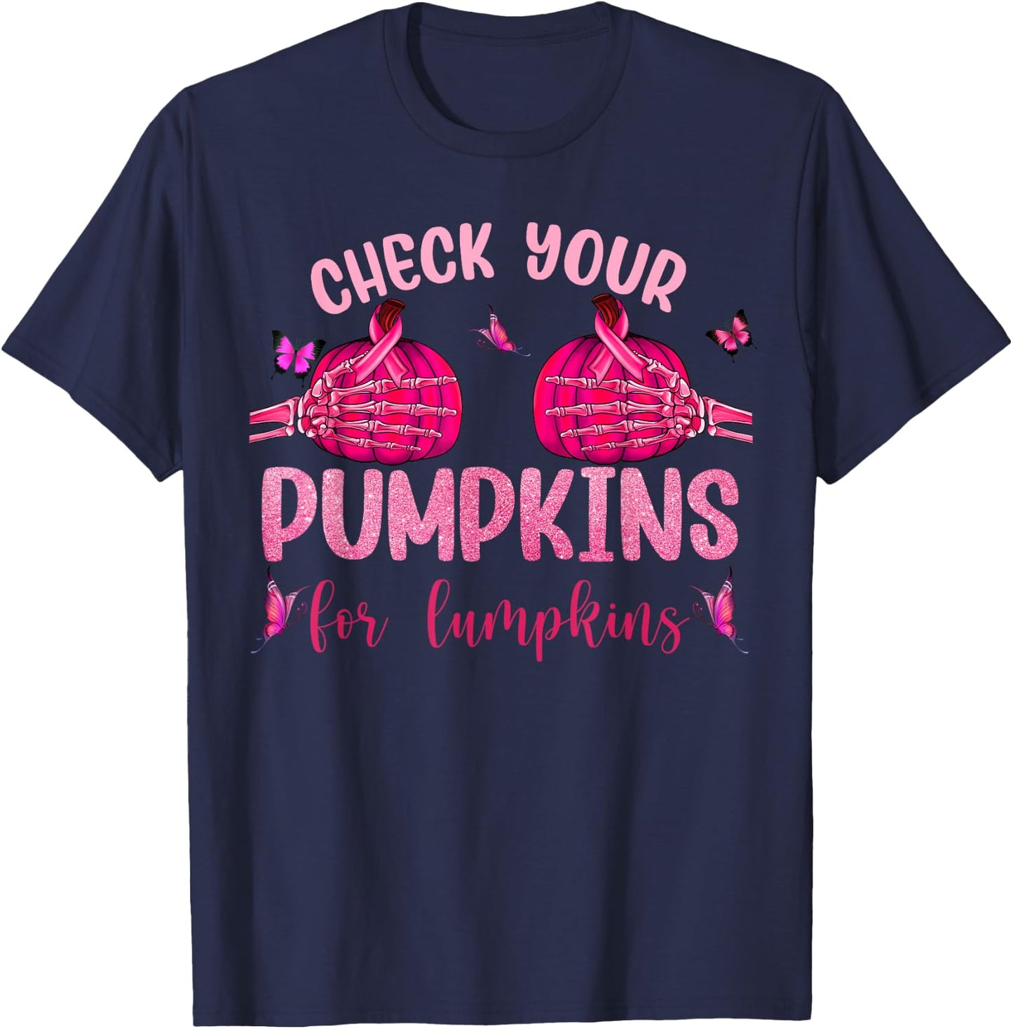 Check Your Pumpkins For Lumpkins Skeleton Hand Halloween T-Shirt - T-Shirt | Navy