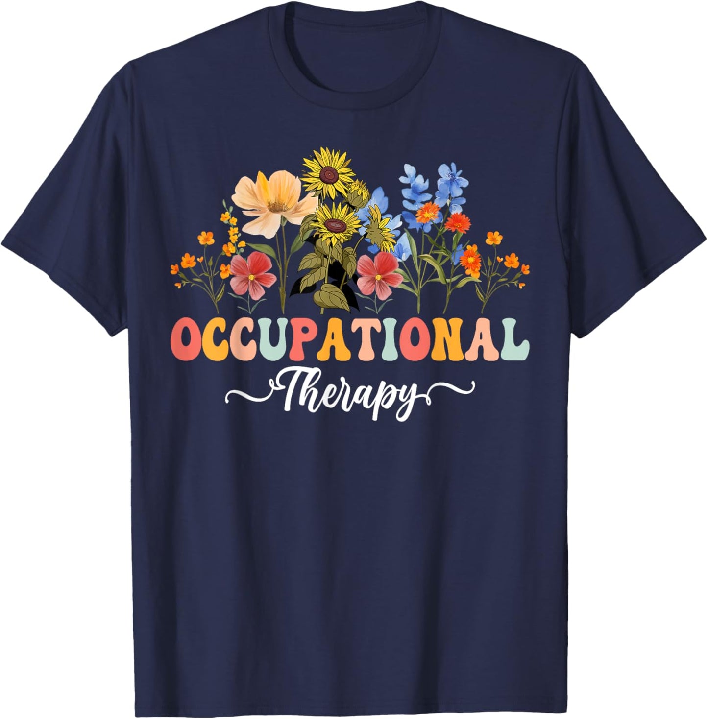 Occupational Therapy Retro Wildflower OT T-Shirt - T-Shirt | Navy