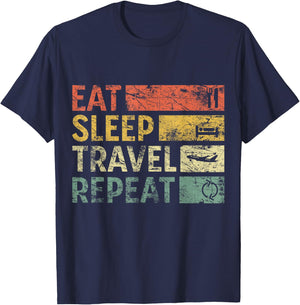 Vintage Travel Eat Sleep Travel Repeat T-Shirt - T-Shirt | Navy