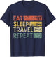 Vintage Travel Eat Sleep Travel Repeat T-Shirt - T-Shirt | Navy
