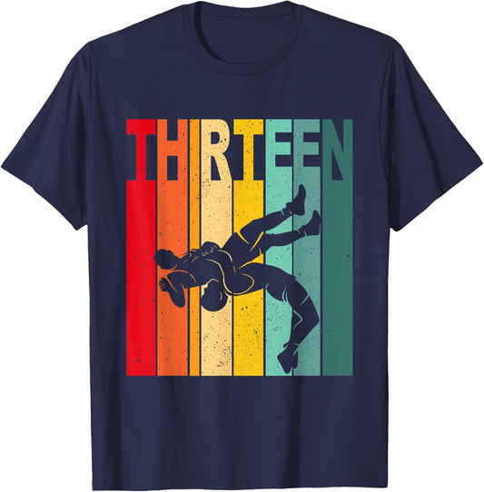 13th Retro Wrestling Theme 13 Year Old Kids Birthday T-Shirt - T-Shirt | Navy