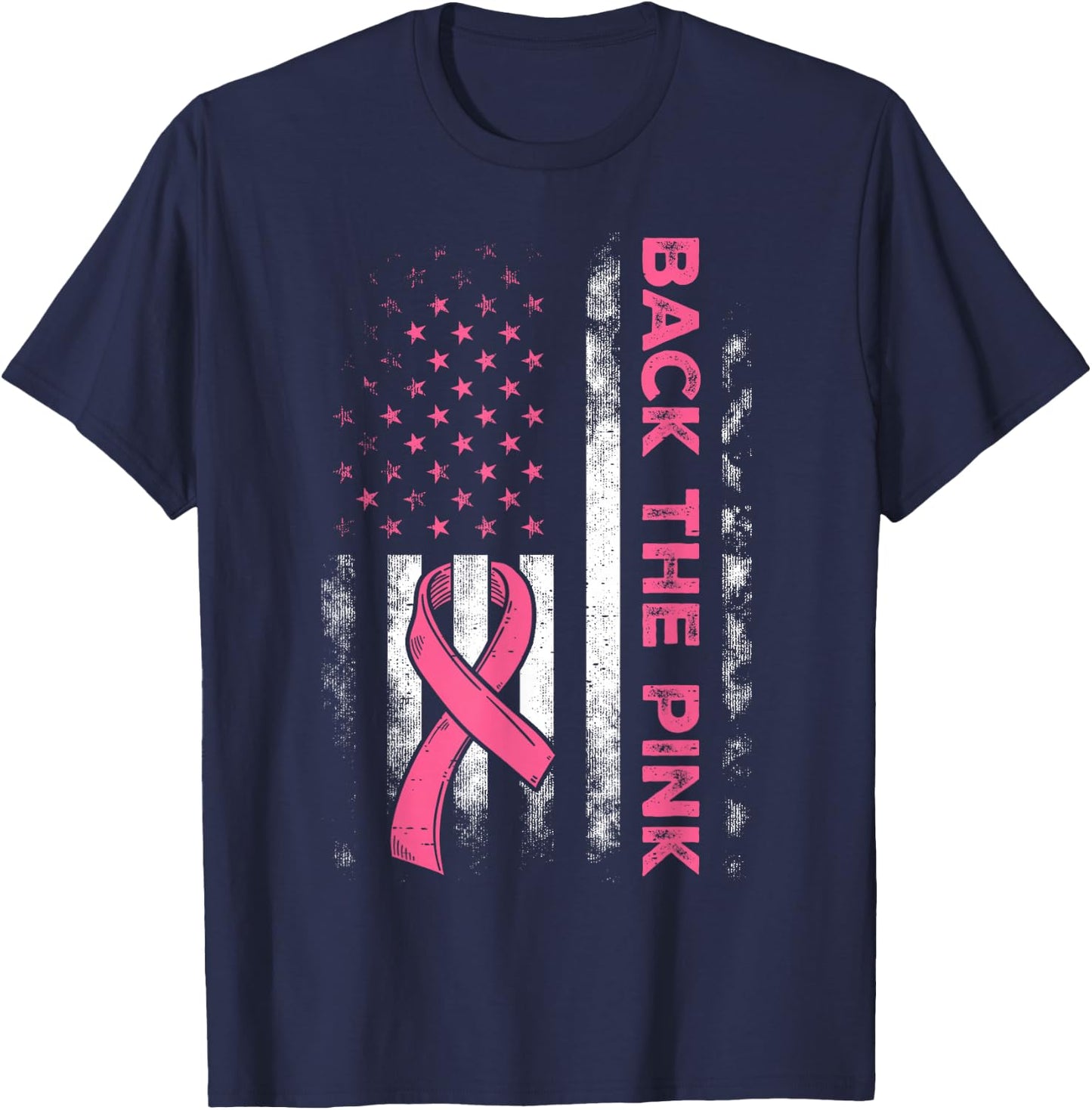 Back The Pink Us Flag Breast Cancer Awareness Women Men Kids T-Shirt - T-Shirt | Navy