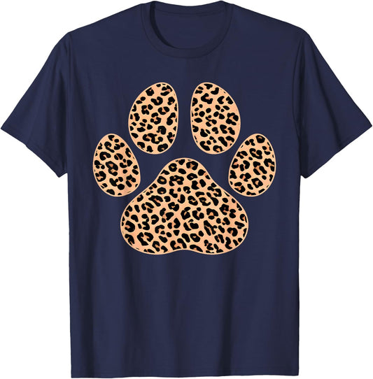 Cat Paw Print Cute Leopard Pattern Dog Lover Leopard Print Men Women Girls Kids T-Shirt - T-Shirt | Navy