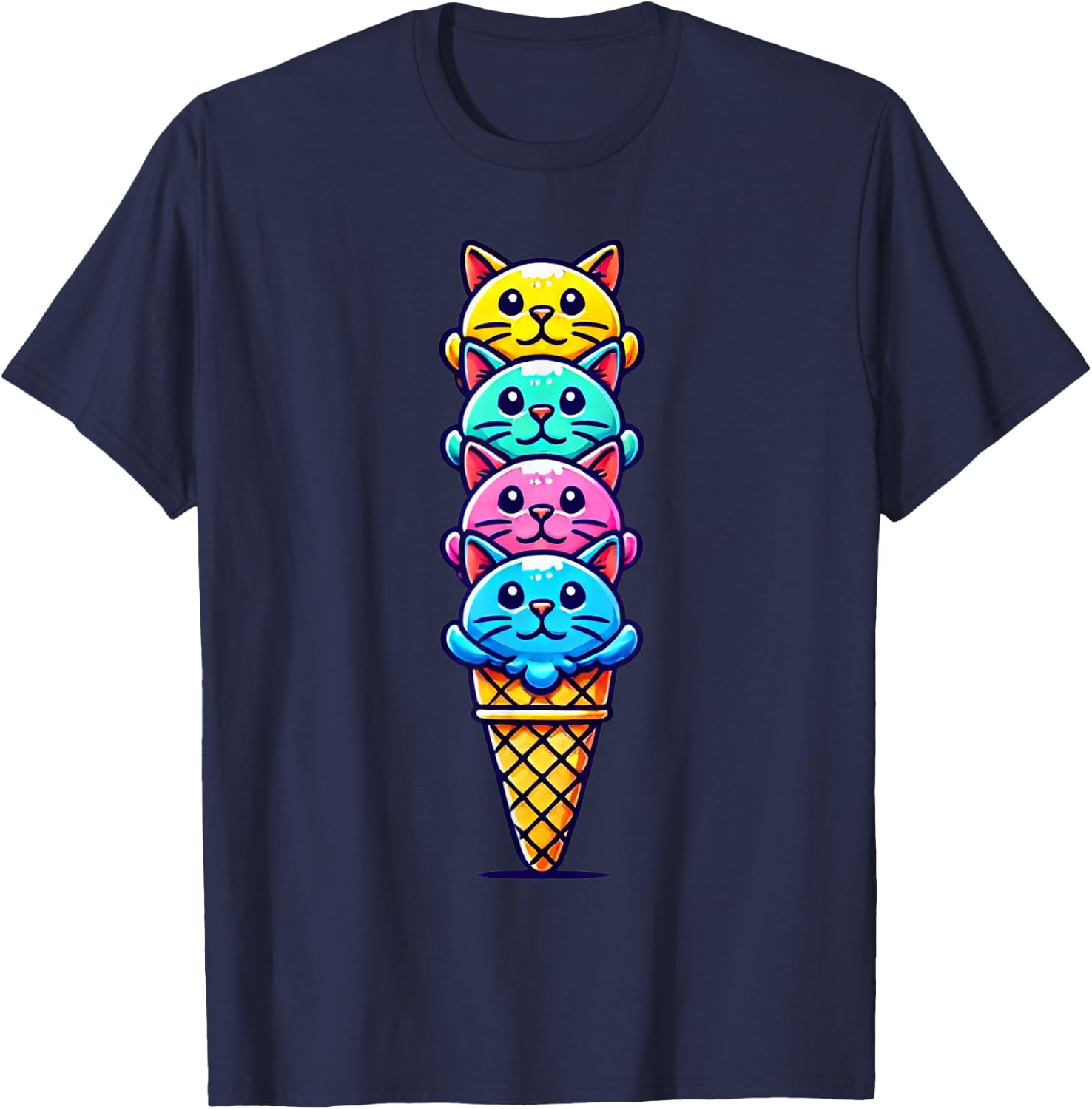 Funny Cat Scoops Ice Cream Cone Dessert Kitten Lover T-Shirt - T-Shirt | Navy