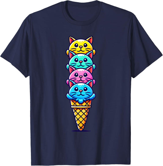 Funny Cat Scoops Ice Cream Cone Dessert Kitten Lover T-Shirt - T-Shirt | Navy