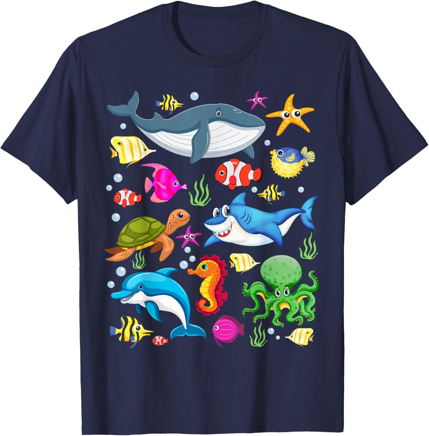 Cute Ocean Creatures Clownfish Sea Animals Kids Children T-Shirt - T-Shirt | Navy
