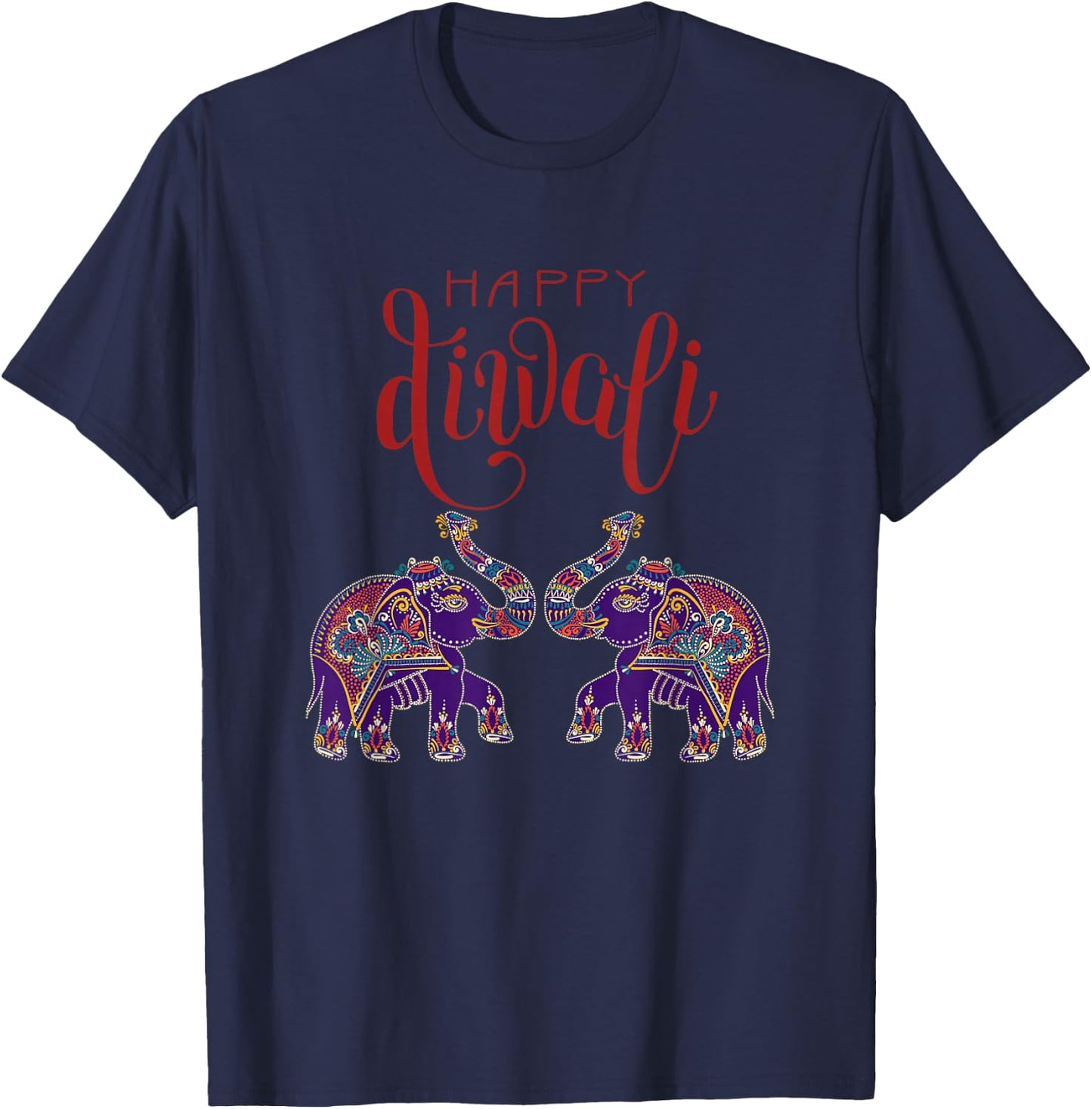 Colorful Elephant Happy Deepavali Diwali for Hindus T-Shirt - T-Shirt | Navy