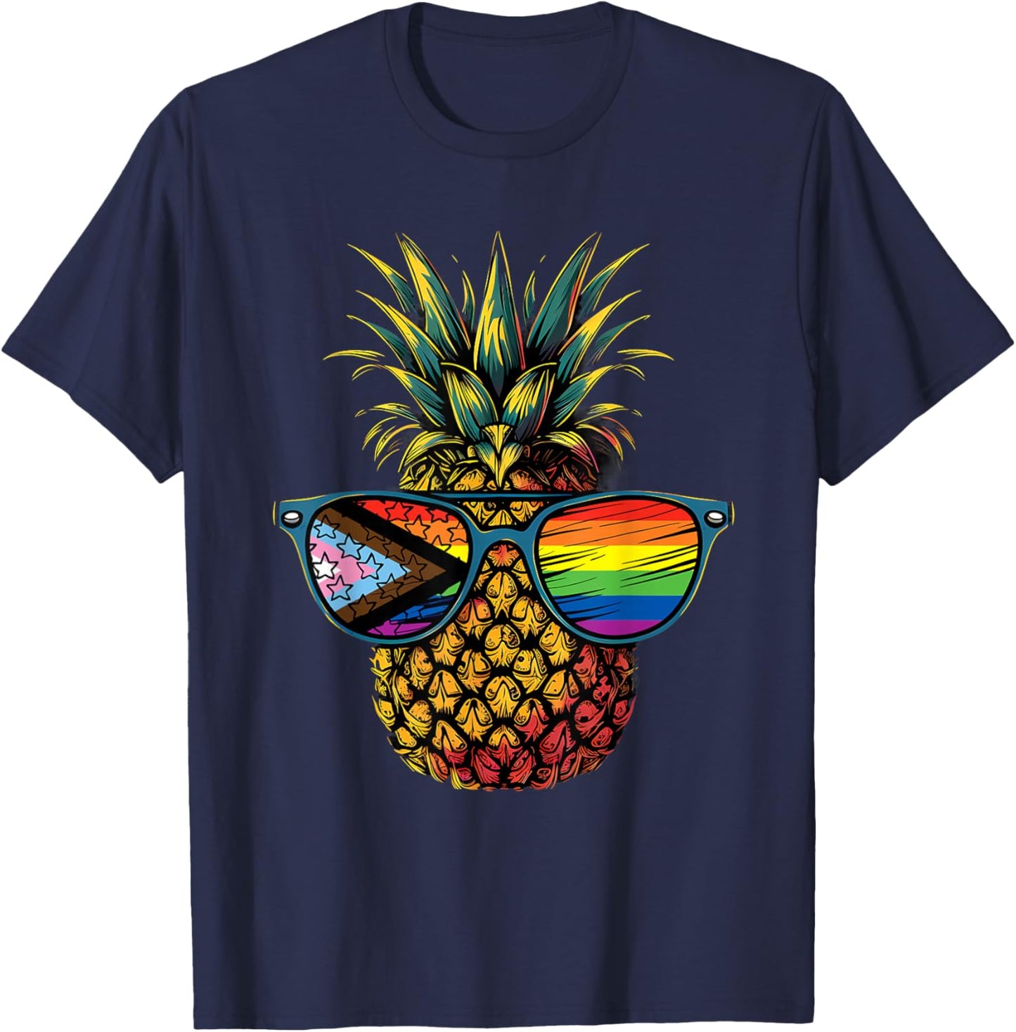 Pineapple Progress Pride Flag LGBTQ Sunglasses LGBT T-Shirt - T-Shirt | Navy