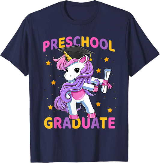 Flossing Unicorn Preschool Graduation for Girls Kids T-Shirt - T-Shirt | Navy