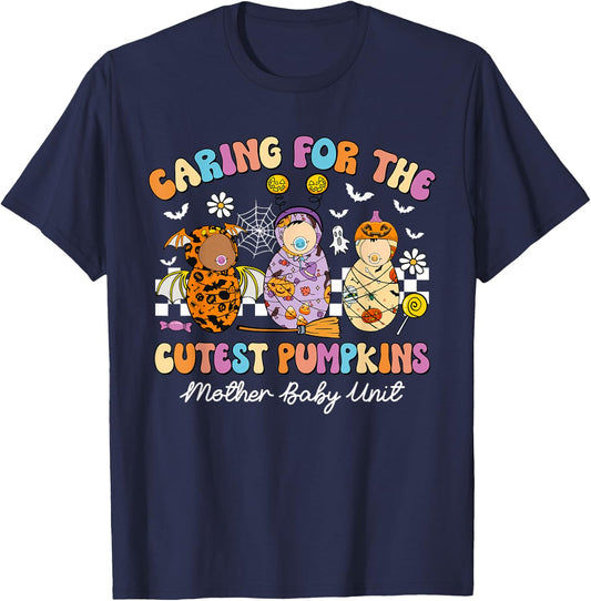 Caring For The Cutest Pumpkins Mother Baby Unit Halloween T-Shirt - T-Shirt | Navy