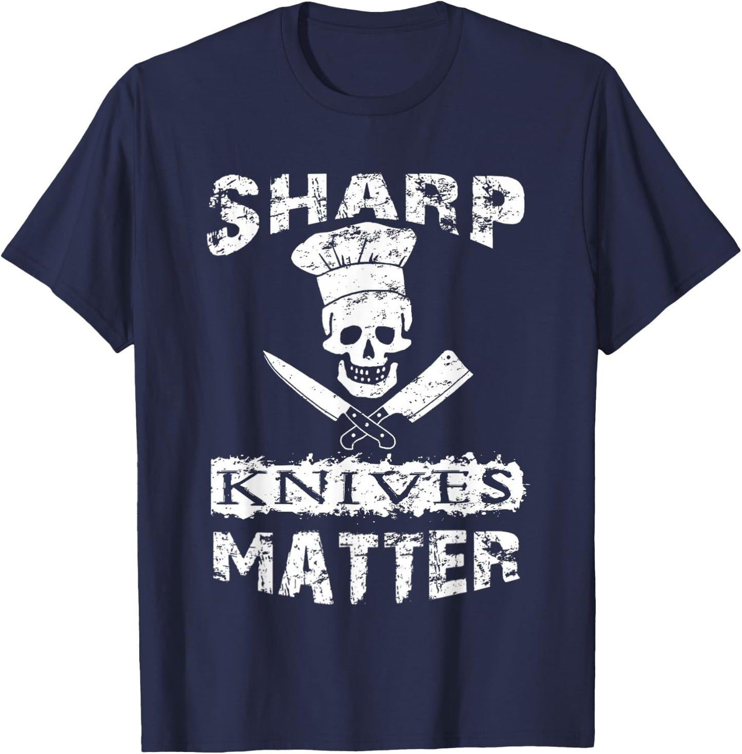 Sharp Knives Matter Chef Skull With Knives T-Shirt - T-Shirt | Navy