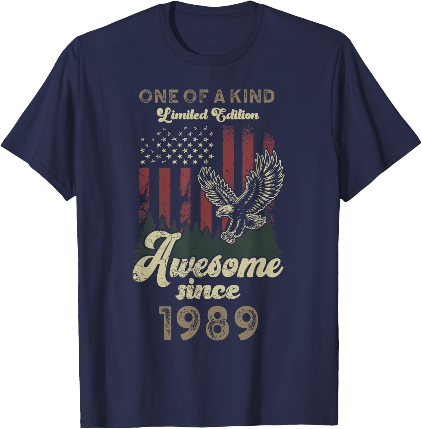 1989 American Flag Eagle 37th Birthday Patriotic T-Shirt - T-Shirt | Navy
