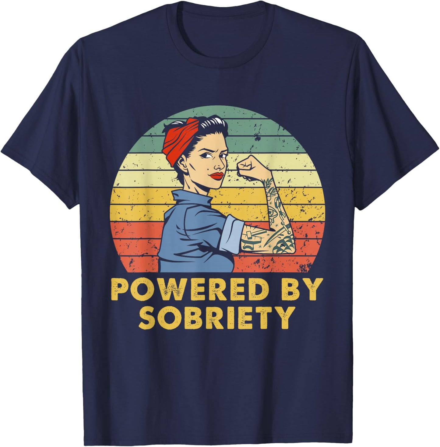 Powered By Sobriety Alcoholics Anonymous AA Sober Women T-Shirt - T-Shirt | Navy