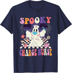 Groovy Spooky Charge Nurse Funny Halloween Costume T-Shirt - T-Shirt | Navy