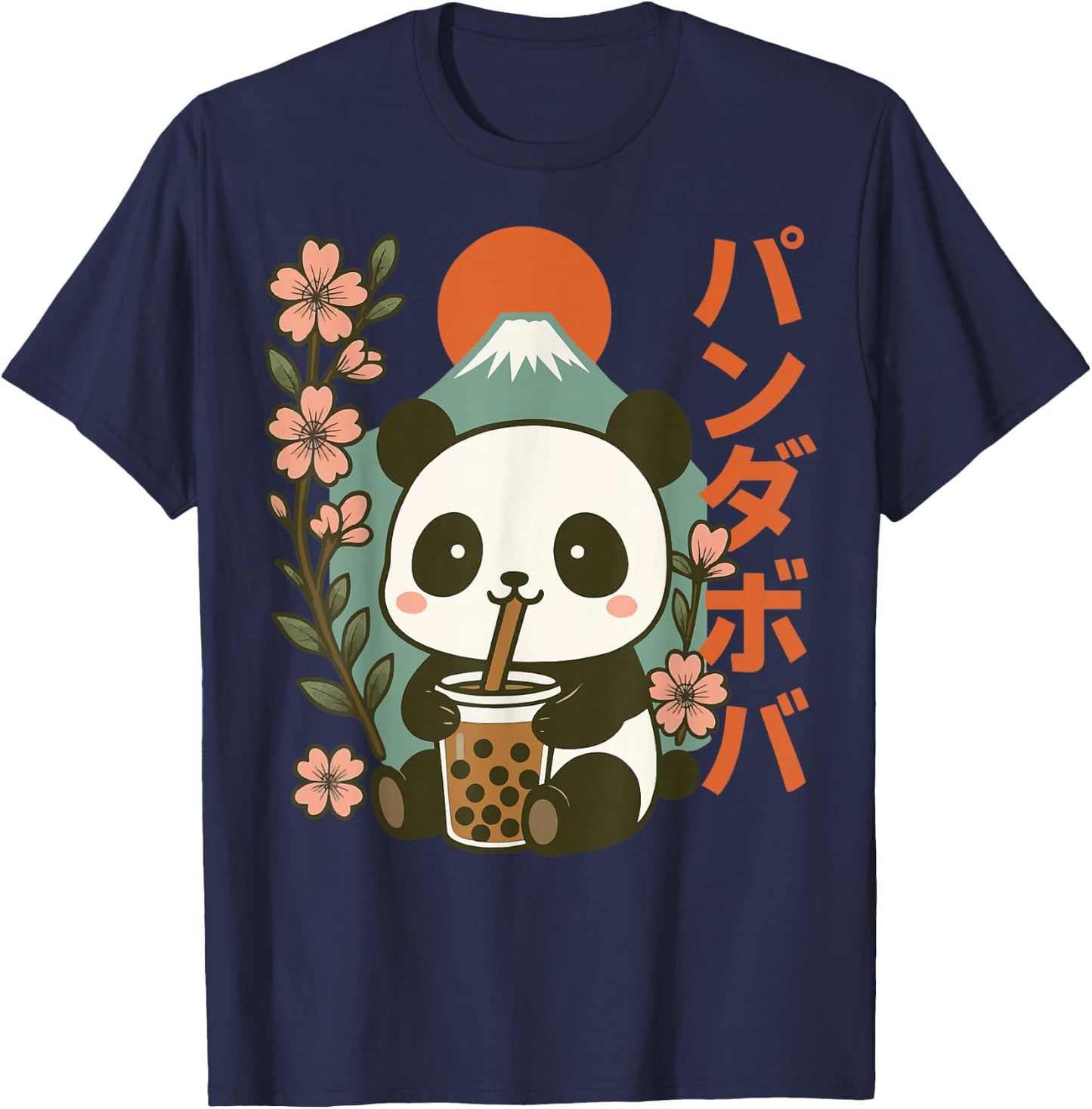 Panda Drinking Boba Milk Tea Panda T-Shirt - T-Shirt | Navy