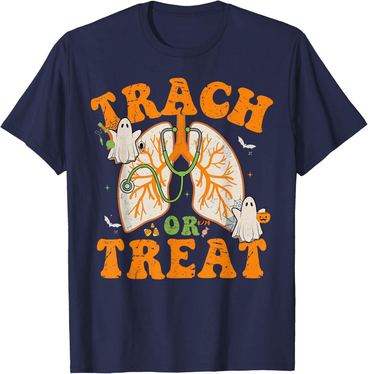 Lung Squad Trach Or Treat Respiratory Therapist Halloween T-Shirt - T-Shirt | Navy