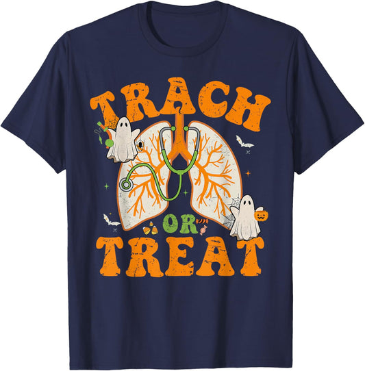 Lung Squad Trach Or Treat Respiratory Therapist Halloween T-Shirt - T-Shirt | Navy