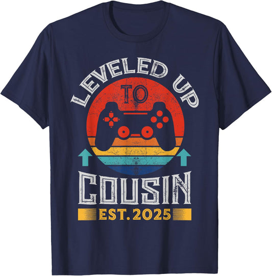 Promoted to Cousin 2025 Leveling Up to Big Cousin 2025 Gamer T-Shirt - T-Shirt | Navy