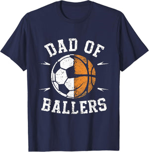 Dad of Ballers Basketball Soccer Ball Fathers Day Coach T-Shirt - T-Shirt | Navy
