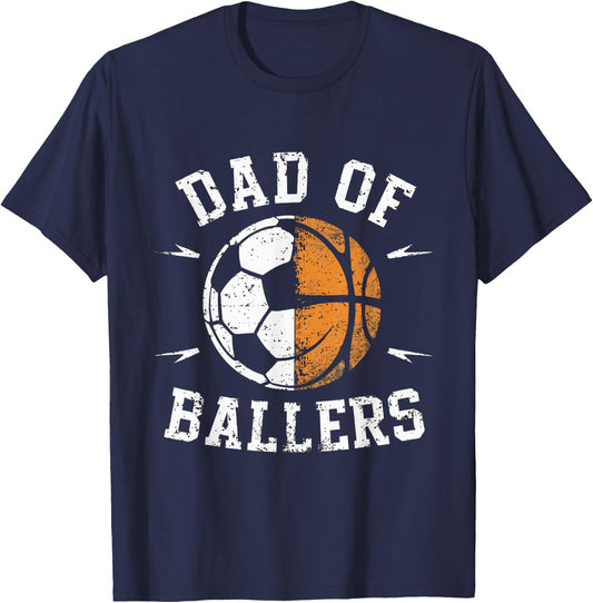 Dad of Ballers Basketball Soccer Ball Fathers Day Coach T-Shirt - T-Shirt | Navy