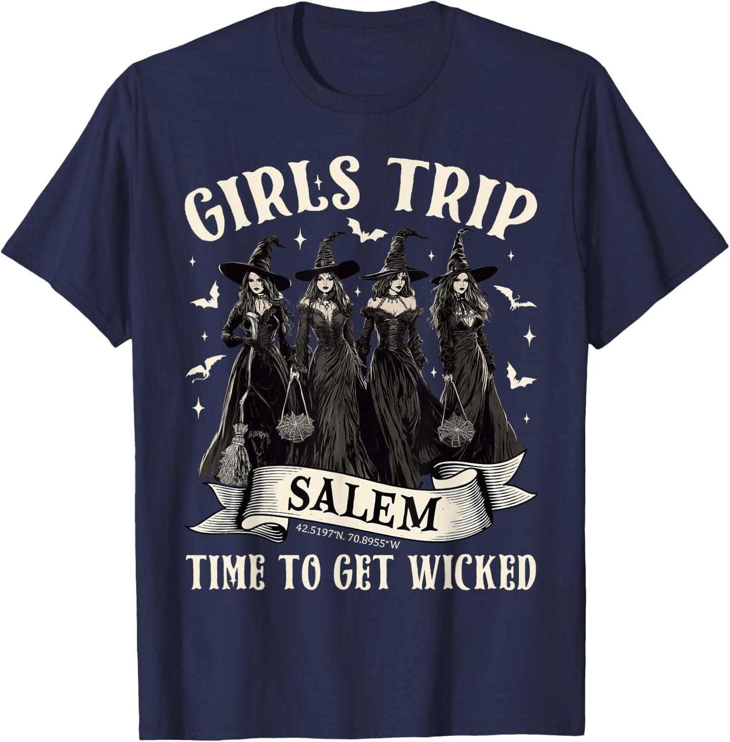 Girls Trip Salem Time To Get Wicked Halloween Witch Women T-Shirt - T-Shirt | Navy