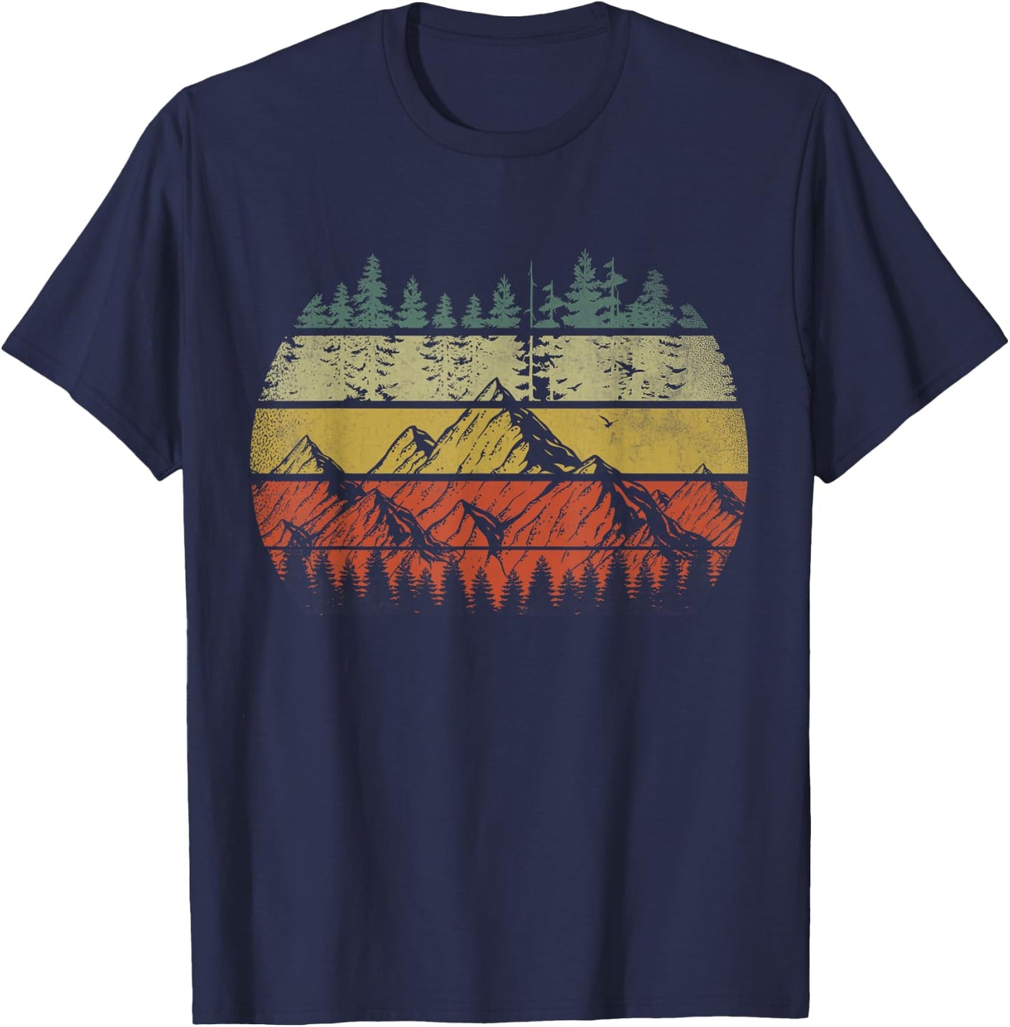 Wildlife Trees Outdoors Nature Retro Forest T-Shirt - T-Shirt | Navy