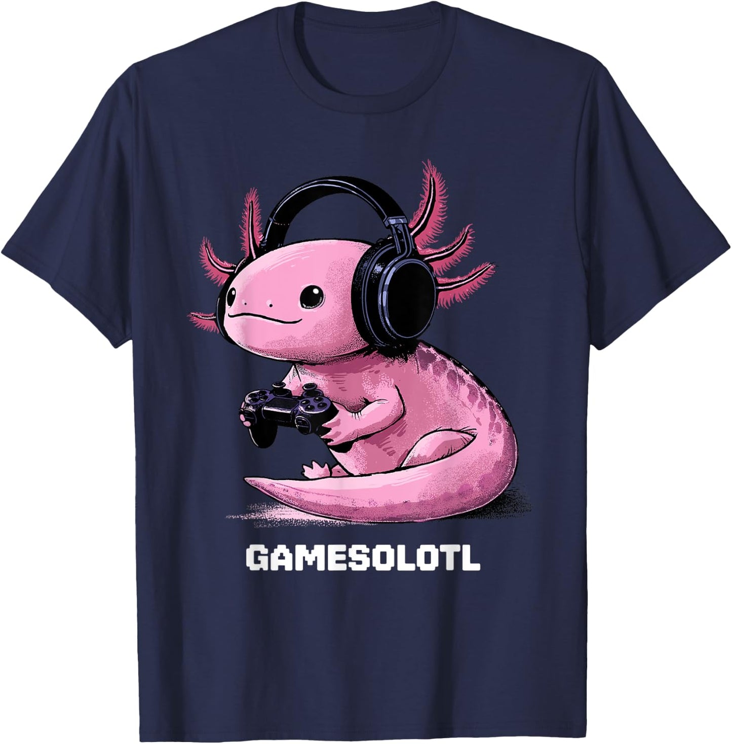 Gamer Axolotl Shirt Kids Gamesolotl Fish Gaming Video Gamer T-Shirt - T-Shirt | Navy