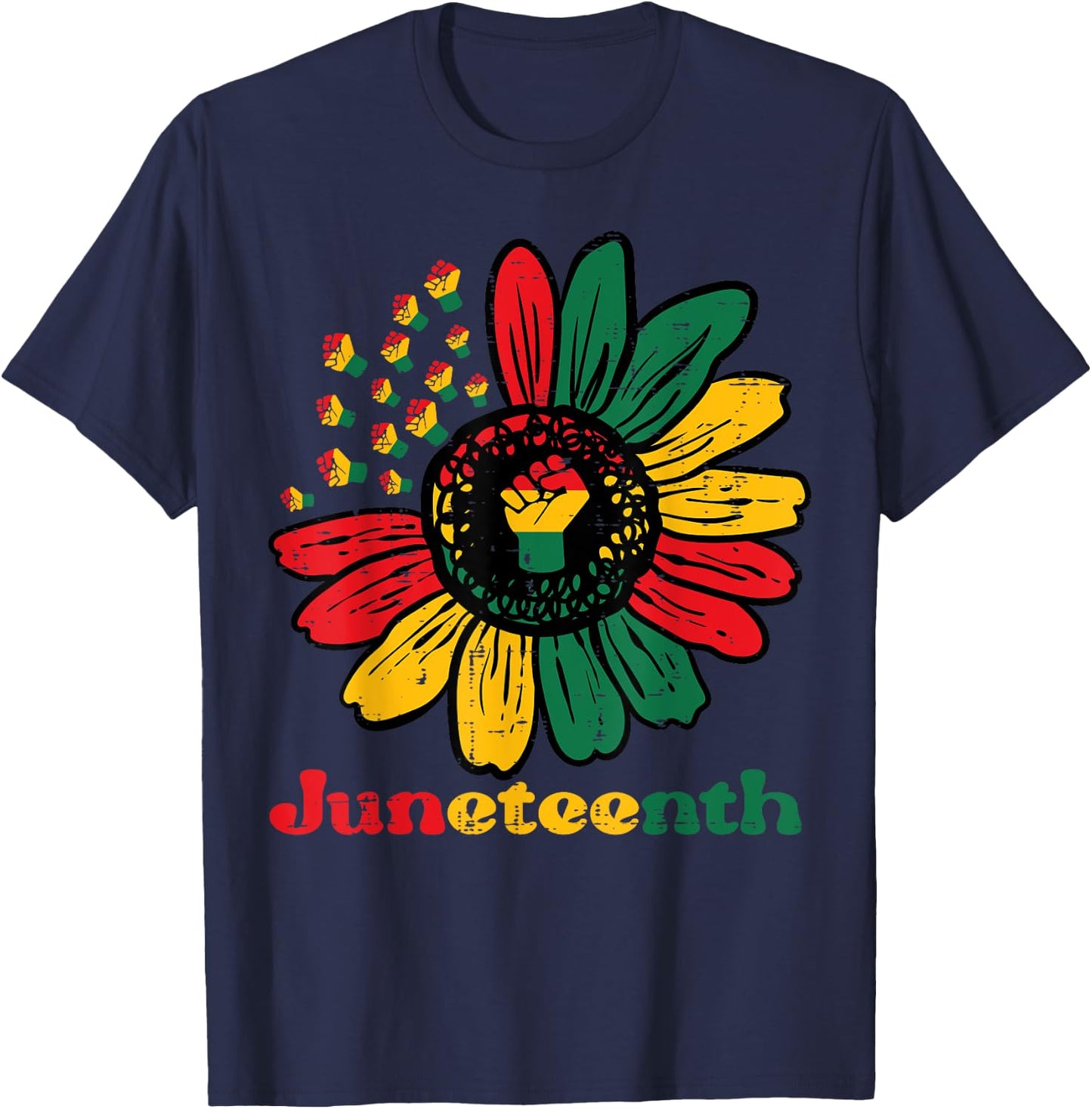 Juneteenth African Sunflower Fists Girls Kids Toddler Women T-Shirt - T-Shirt | Navy
