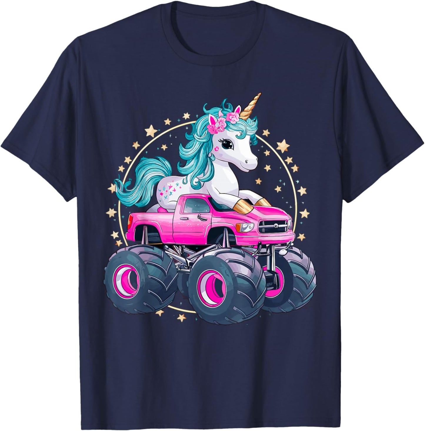Monster Truck Unicorn Girl Birthday Party Monster Truck T-Shirt - T-Shirt | Navy