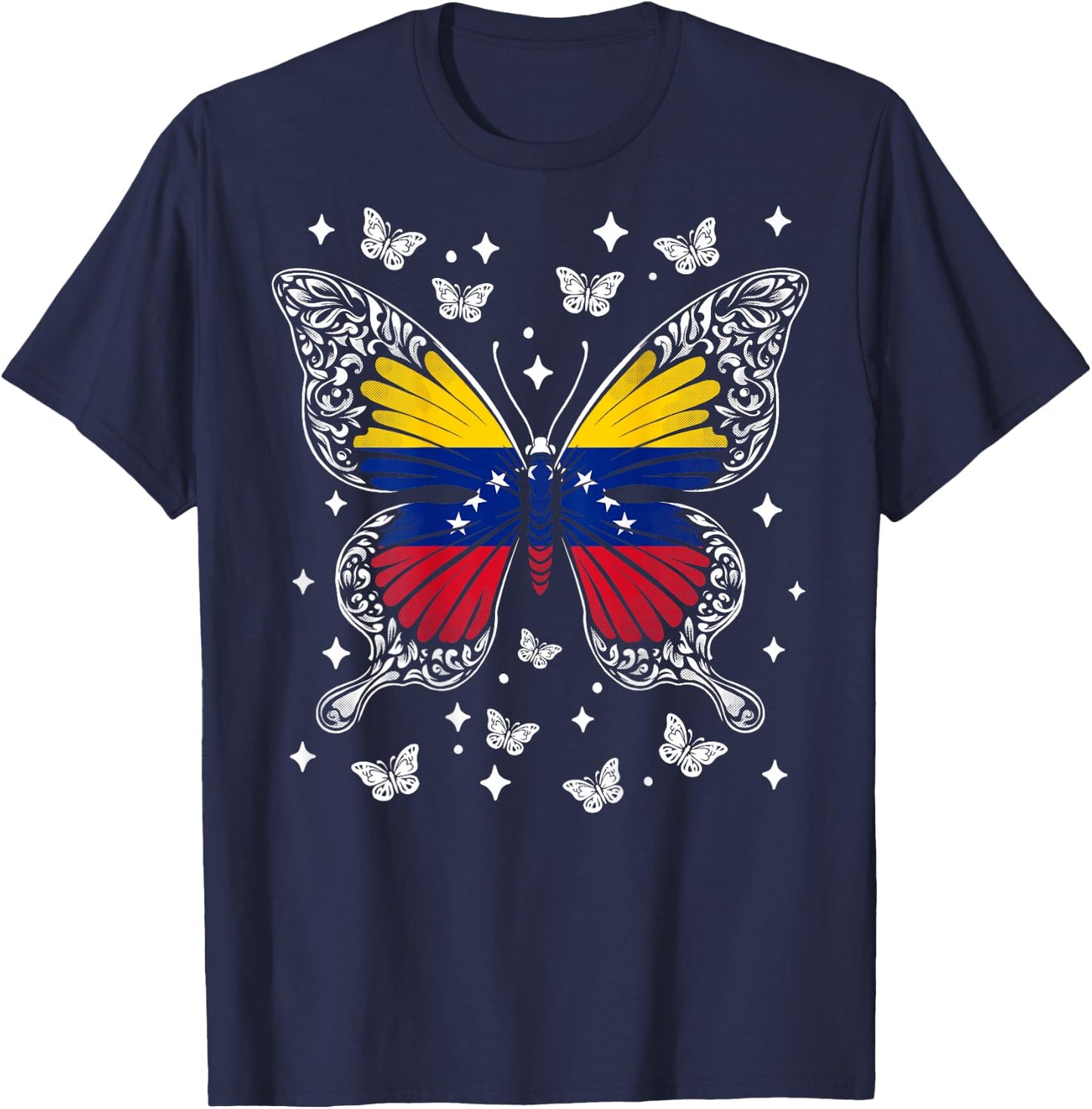 Venezuelan Roots -Kids Venezuelan Flag Butterfly , Black, Small, Short Sleeve T-Shirt - T-Shirt | Navy