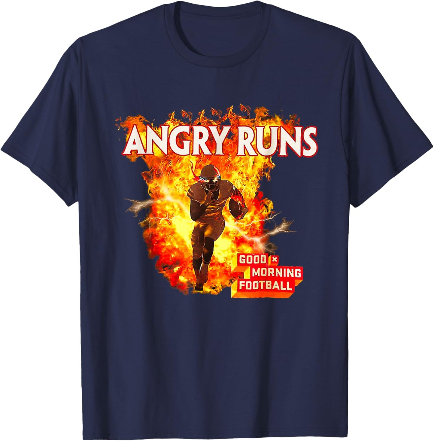 Angry Runs Good Morning Football Sport Lover Vintage Art T-Shirt - T-Shirt | Navy